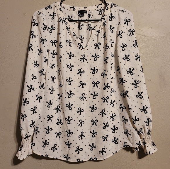 Talbots Smocked-Sleeve Bow Print Blouse - Picture 1 of 8